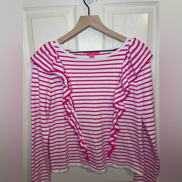 Lilly Pulitzer Ruth Sweater Beach Pink Stripe Tango Size Medium - Picture 5 of 9